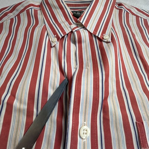 Brooks Brothers Country Club Mens Medium Red Striped Button-Down Shirt Casual - Picture 4 of 7